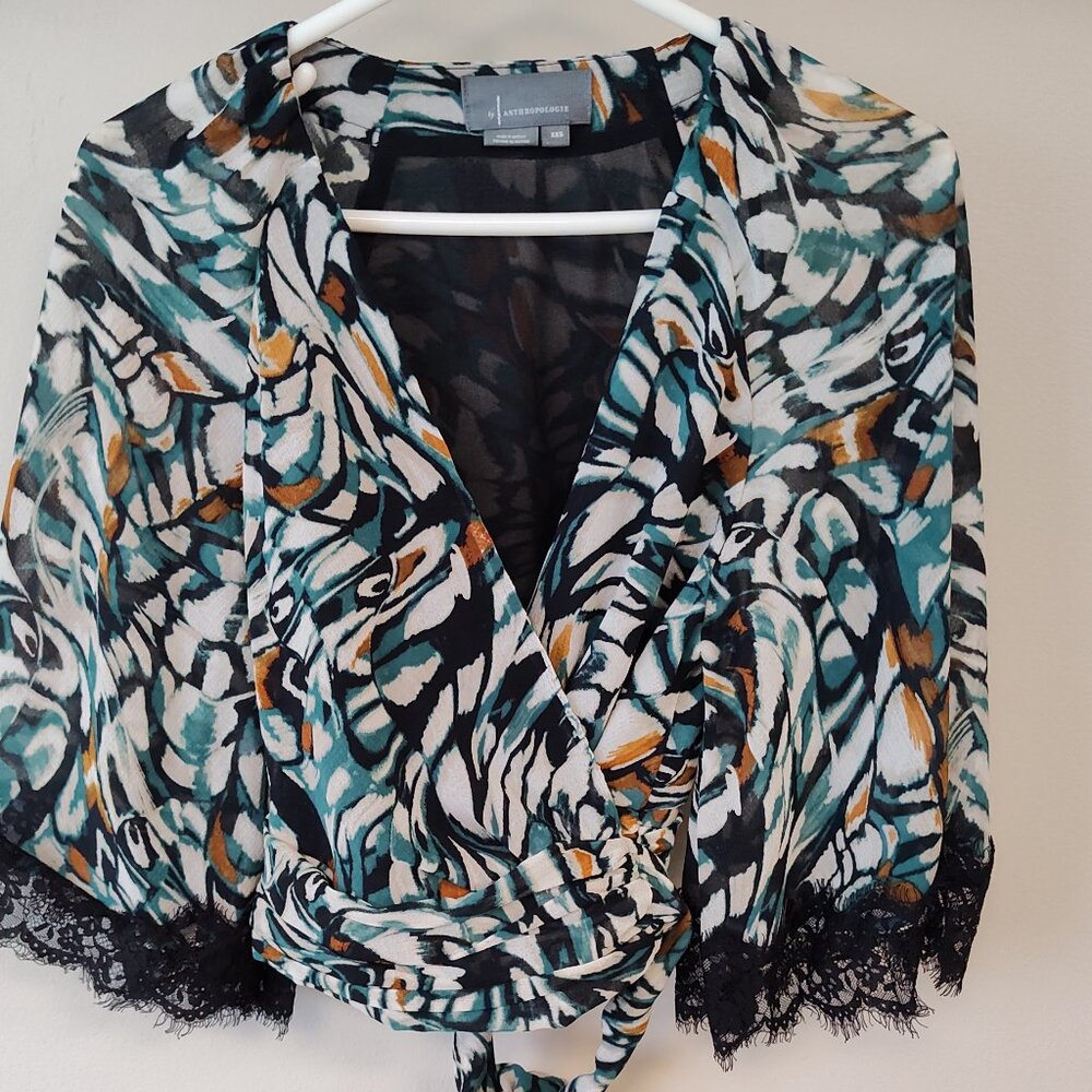 NWOT! Anthropologie Flutter-Sleeve Wrap Top - Size XXS - Picture 3 of 6